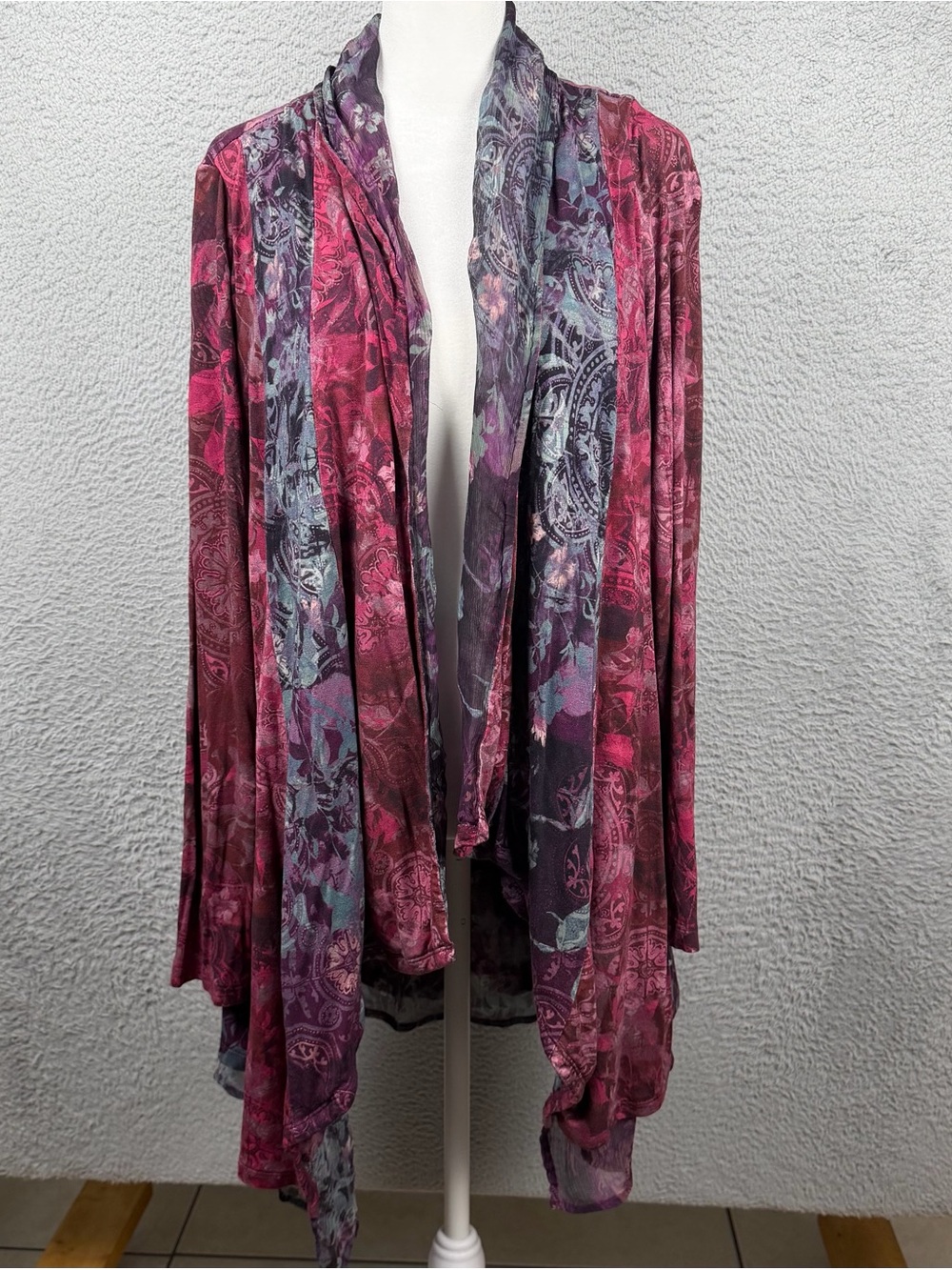 Soft Surroundings Open Front Cardigan Womens Medium Purple Paisley Boho Preppy